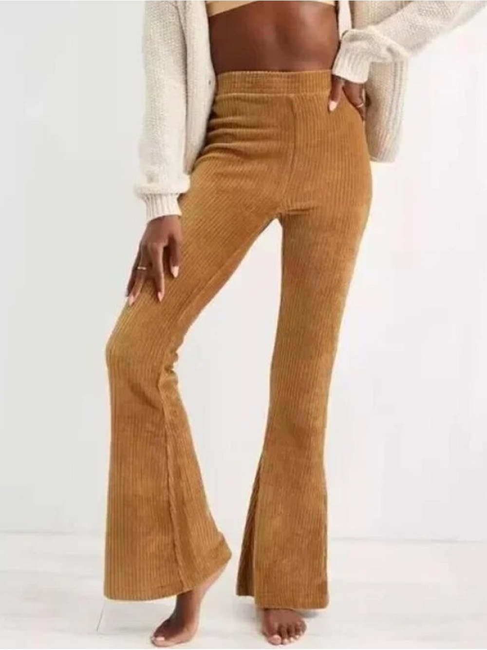 AERIE Groove On Ribbed Flare Velour Pants Size Large